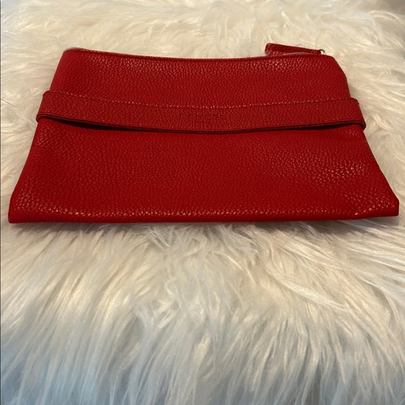 Lancel Paris Red Pebbled Leather Clutch Pouch Zip Top Designer Evening Bag - Picture 5 of 10